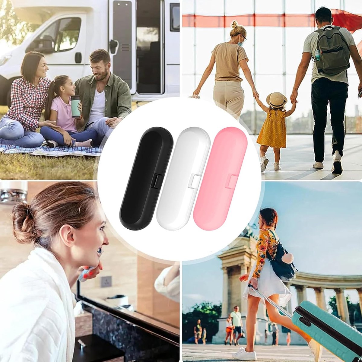 Travel Case Electric Toothbrush - 3 Pieces - Toothbrush Case - Universal - Storage Box - Toothbrush Case - Toothbrush Holder - Storage - Take Along - Pink/White/Black - 22.5*7*4 cm - Image 5