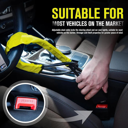 Steering Wheel Lock - Belt Lock - with 3 Keys - Yellow - Universal - Steering Wheel Anti-Theft Device - for Car Security - for Most Vehicles, Trucks, SUVs, Vans - Image 4