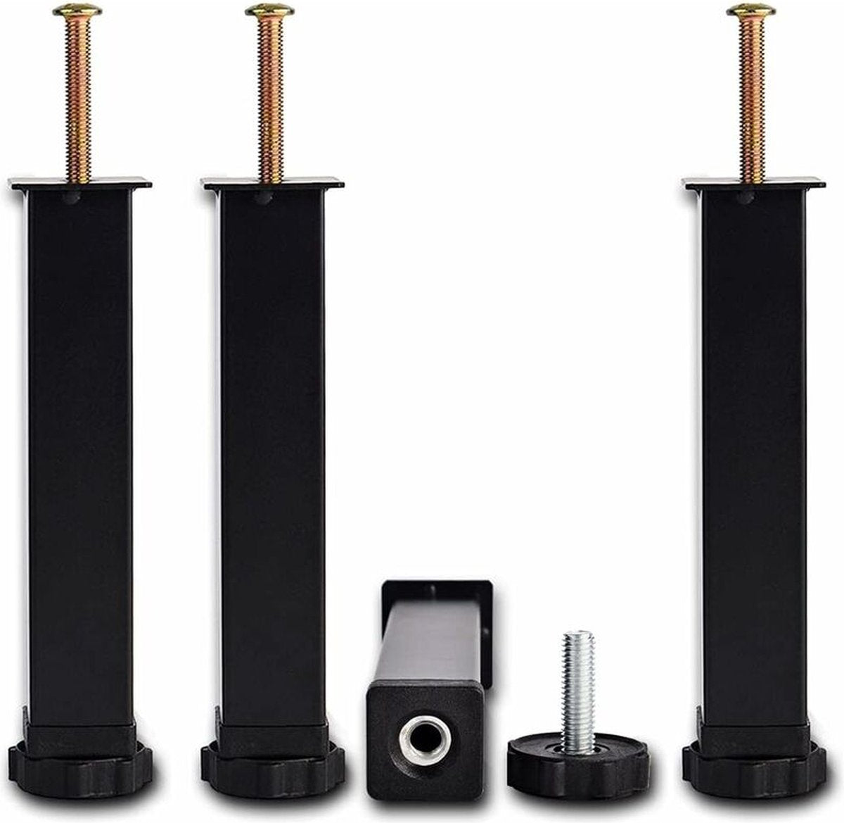 Bed frame support leg - 4 pieces - 35 cm (+2 cm) adjustable - black - cold-rolled iron - furniture support legs - adjustable bed legs - retractable - for frames with M8×60 mm bolt