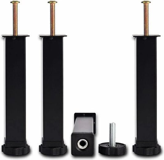 Bed frame support leg - 4 pieces - 35 cm (+2 cm) adjustable - black - cold-rolled iron - furniture support legs - adjustable bed legs - retractable - for frames with M8×60 mm bolt