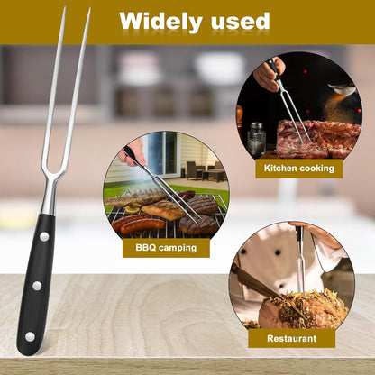 Waffle Fork - Meat Fork - Stainless Steel - With Handle - Serving Fork - Carving Fork - Waffle Iron Accessory - Cookware - Kitchen Utensils - For Grill Kitchen Turkey Roast Dinner - 30 cm - Black - Image 6