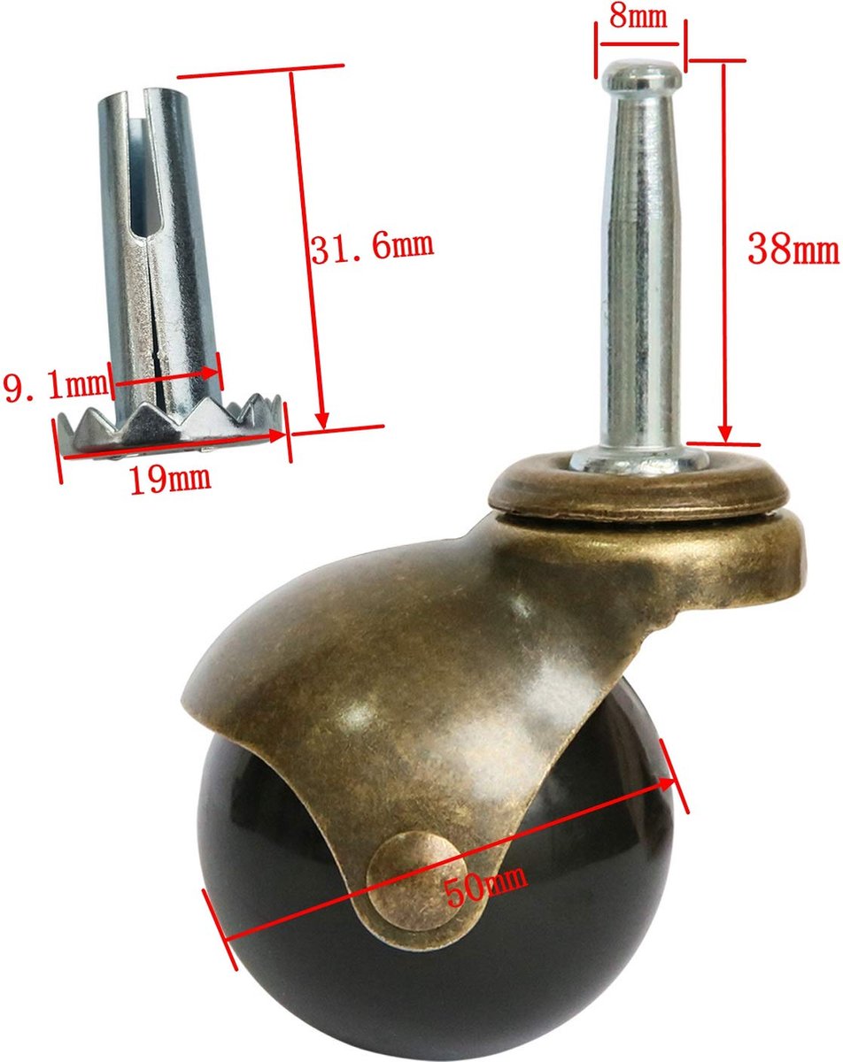 Set of 4 Furniture castors - transport castors - 50mm - Swivel castor - 30kg Load capacity - Height 64mm - Image 2