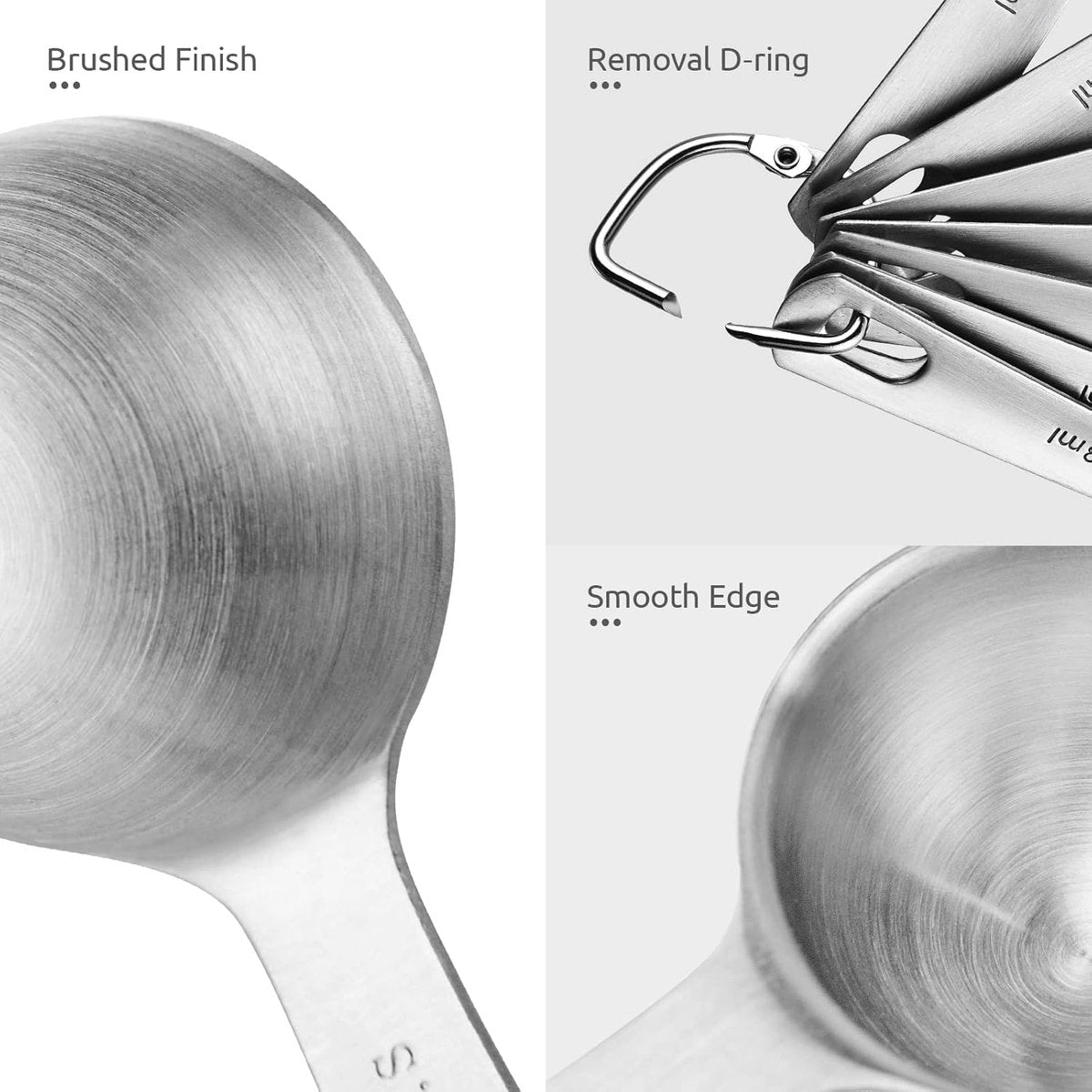 Measuring Spoons Set - 9 Pieces - Measuring Spoons Cups - BPA Free - Measuring Spoons - Measuring Spoons - Gram & ML Weighing - Measuring Spoons - Measuring Cups Spoons - Measuring Spoons - Stainless Steel - Silver - 15ml / 7.5ml / 5ml / 3.75ml / 2.5ml /  - Image 2