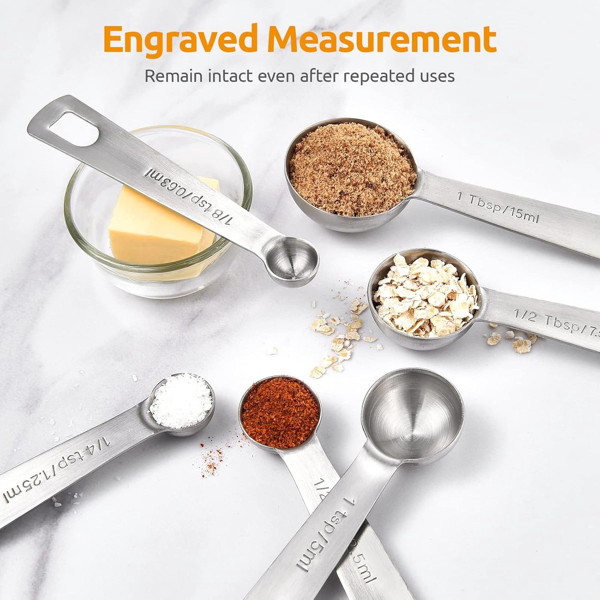 Measuring Spoons Set - 9 Pieces - Measuring Spoons Cups - BPA Free - Measuring Spoons - Measuring Spoons - Gram & ML Weighing - Measuring Spoons - Measuring Cups Spoons - Measuring Spoons - Stainless Steel - Silver - 15ml / 7.5ml / 5ml / 3.75ml / 2.5ml /  - Image 3