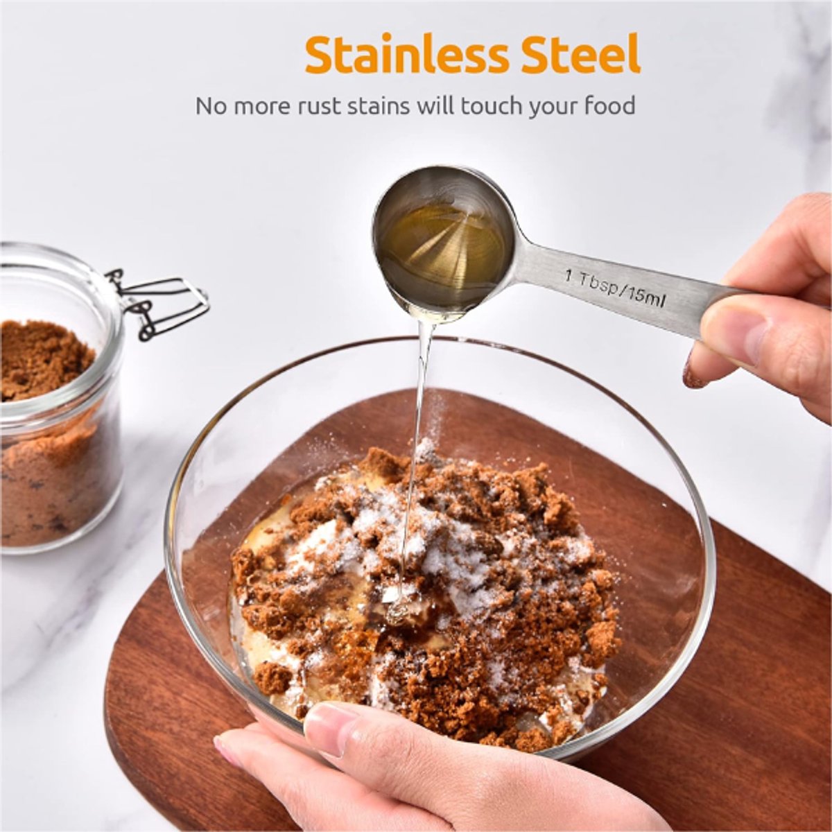 Measuring Spoons Set - 9 Pieces - Measuring Spoons Cups - BPA Free - Measuring Spoons - Measuring Spoons - Gram & ML Weighing - Measuring Spoons - Measuring Cups Spoons - Measuring Spoons - Stainless Steel - Silver - 15ml / 7.5ml / 5ml / 3.75ml / 2.5ml /  - Image 5