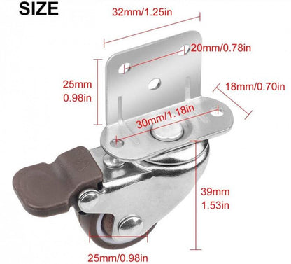 Casters Set of 4 with Brakes - 25mm + Screws TPR Rubber Heavy Duty Wheels 15KG - Furniture Casters for Furniture - Casters for Trolley - Heavy Duty Casters - Rubber Trolley Wheels - Image 2