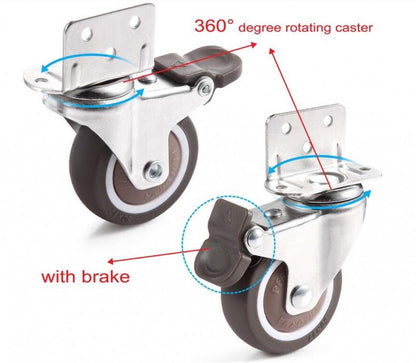 Casters Set of 4 with Brakes - 25mm + Screws TPR Rubber Heavy Duty Wheels 15KG - Furniture Casters for Furniture - Casters for Trolley - Heavy Duty Casters - Rubber Trolley Wheels - Image 3