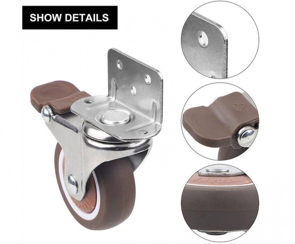 Casters Set of 4 with Brakes - 25mm + Screws TPR Rubber Heavy Duty Wheels 15KG - Furniture Casters for Furniture - Casters for Trolley - Heavy Duty Casters - Rubber Trolley Wheels - Image 4