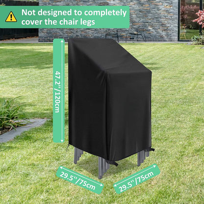 Waterproof garden chair covers - Pack of 2 - Garden furniture cover - Waterproof, weatherproof outdoor chair cover - 210D Oxford - Outdoor chair cover - Patio stacking chair cover - Black stacking chair cover - 75 x 75 x 120 cm - Black - Image 3