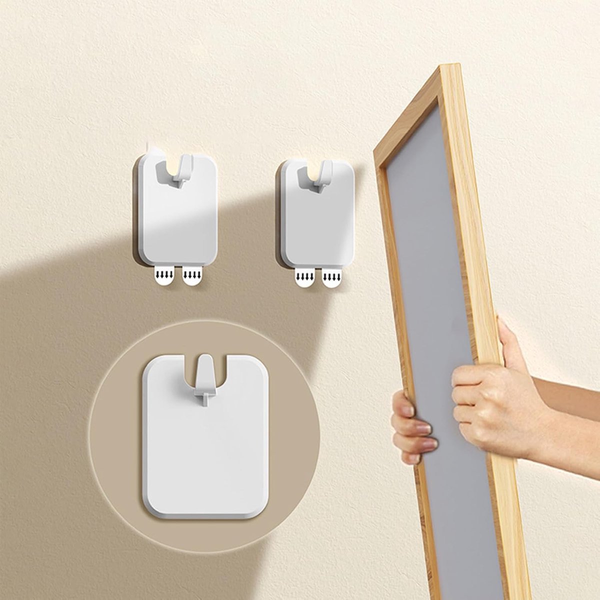 Picture Frame Hangers - 10 Pieces - Hanging Hook - ABS - Self-Adhesive Hooks - Wall Hooks - Towel Hook - Home Accessories - No Drilling Required - Suitable for Home, Office and Photo Frame Decoration - 6.6*5.1*1.2cm - White - Image 3