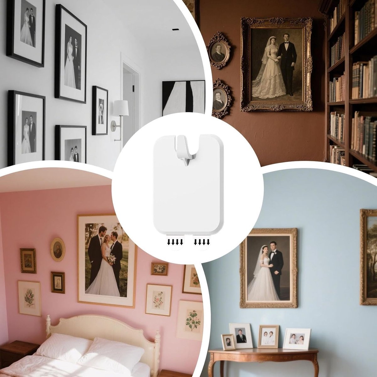 Picture Frame Hangers - 10 Pieces - Hanging Hook - ABS - Self-Adhesive Hooks - Wall Hooks - Towel Hook - Home Accessories - No Drilling Required - Suitable for Home, Office and Photo Frame Decoration - 6.6*5.1*1.2cm - White - Image 4