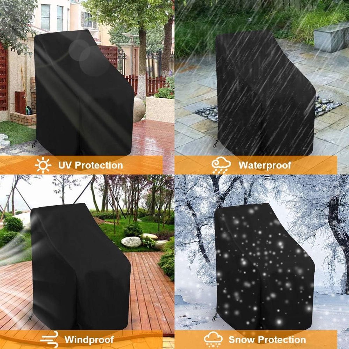 Garden Chair Cover - Waterproof Protective Cover for Garden Furniture - Protective Cover for Garden Chairs - Cover Suitable for Stackable Chairs - 89*89*120/89cm - Black - 210D Oxford Cloth - Waterproof - Durable - Garden Furniture Covers - Garden Furnitu - Image 3