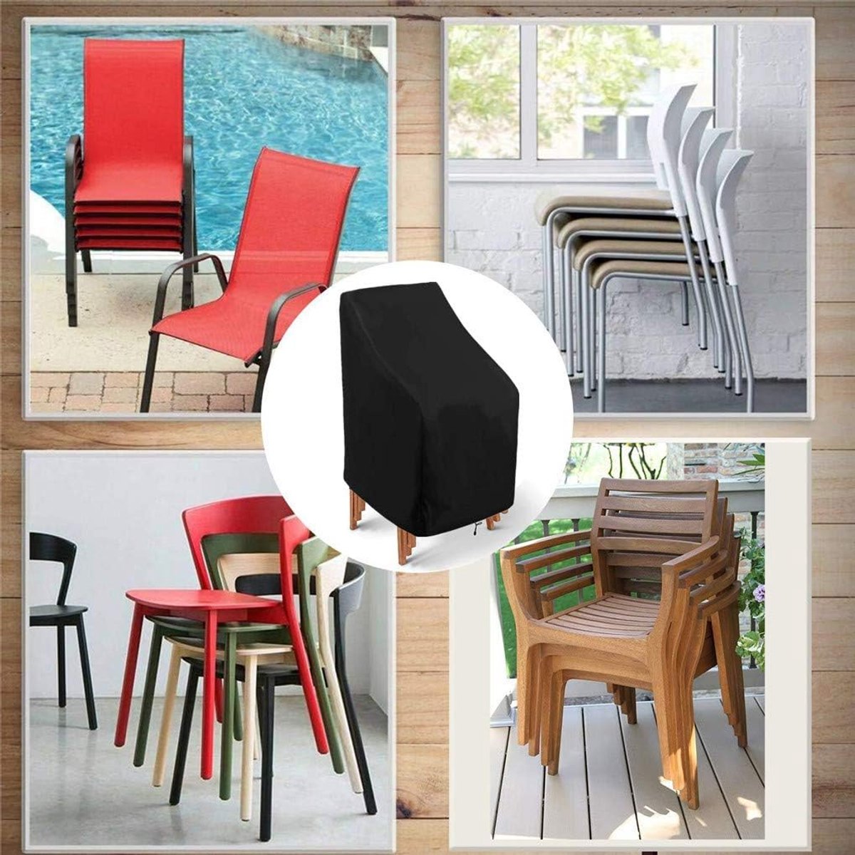 Garden Chair Cover - Waterproof Protective Cover for Garden Furniture - Protective Cover for Garden Chairs - Cover Suitable for Stackable Chairs - 89*89*120/89cm - Black - 210D Oxford Cloth - Waterproof - Durable - Garden Furniture Covers - Garden Furnitu - Image 9