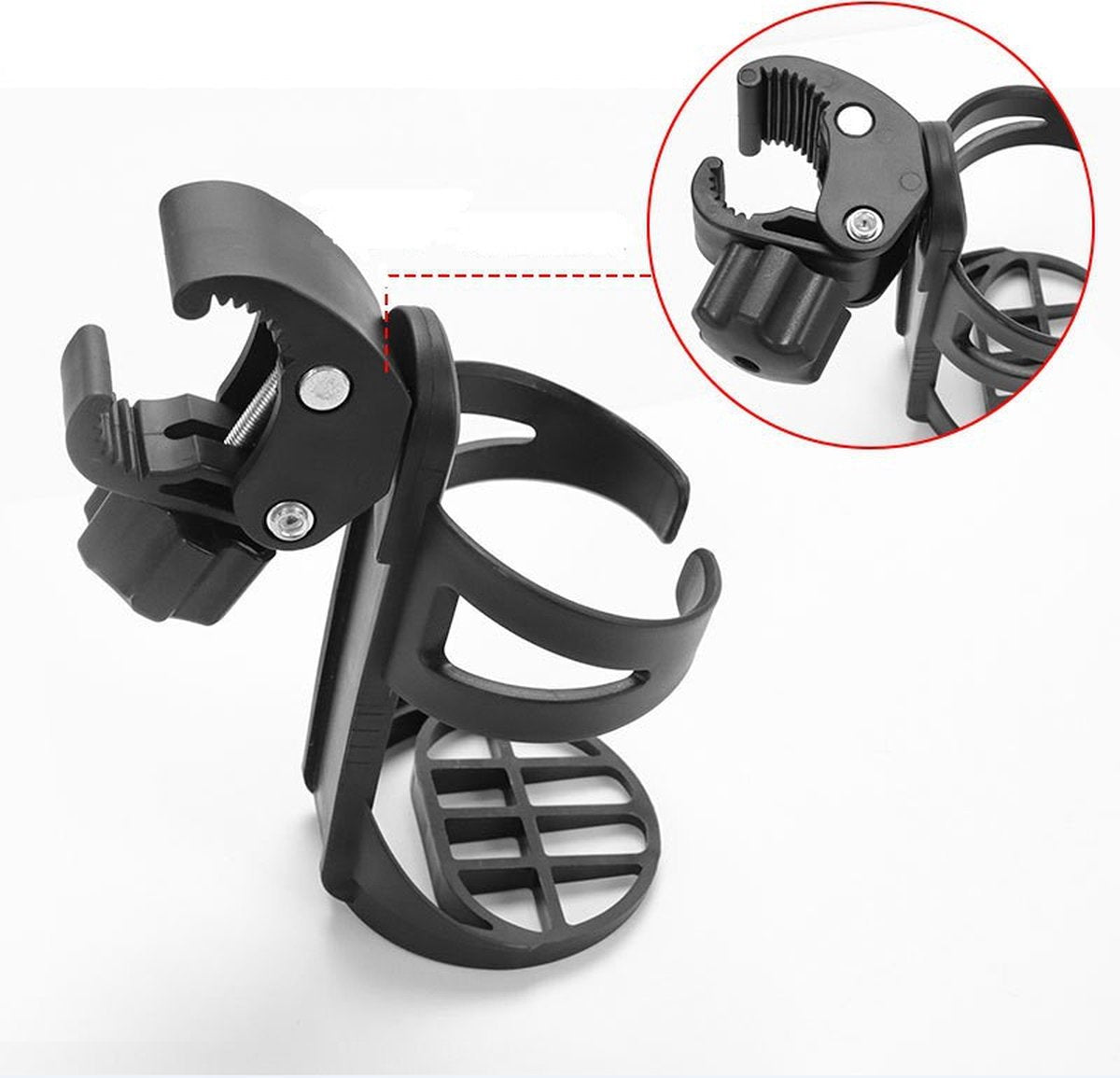 Bicycle cup holder - Cup holder - PP - black - Stroller cup holder - 360 degree rotation - adjustable clamp - Universal - large caliber - for mountain bikes, bicycles, strollers and wheelchairs - Image 2
