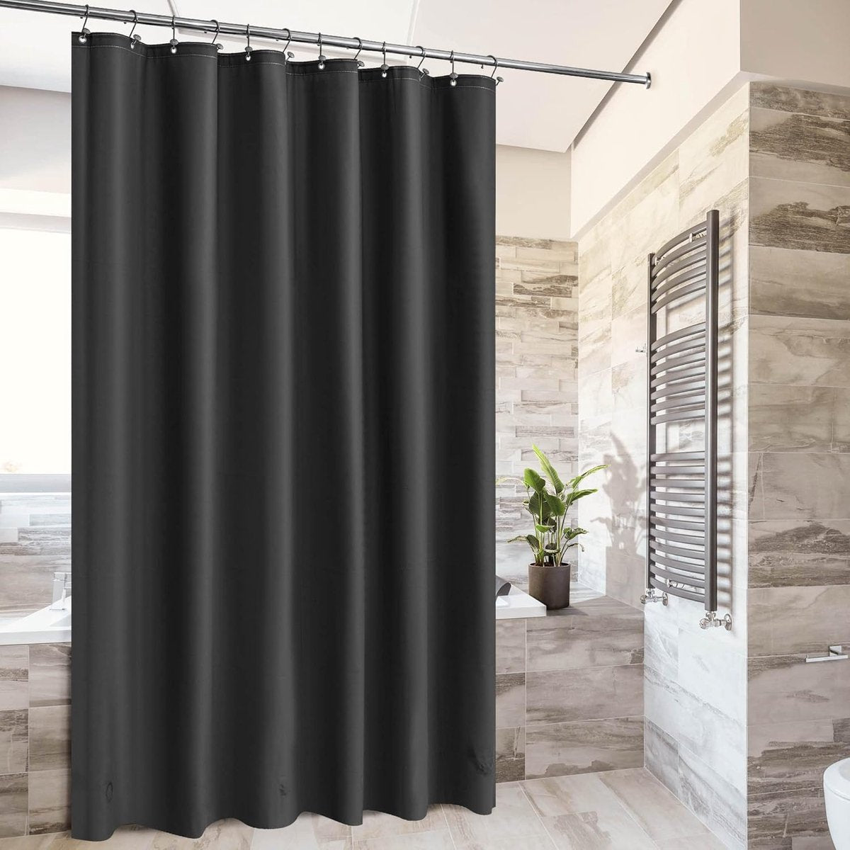 Shower Curtain Anti-Mold - Bath Curtain - PEVA - Including Rings - Waterproof - Rustproof - Suitable for Bathroom - 180X100cm - Black - Image 2