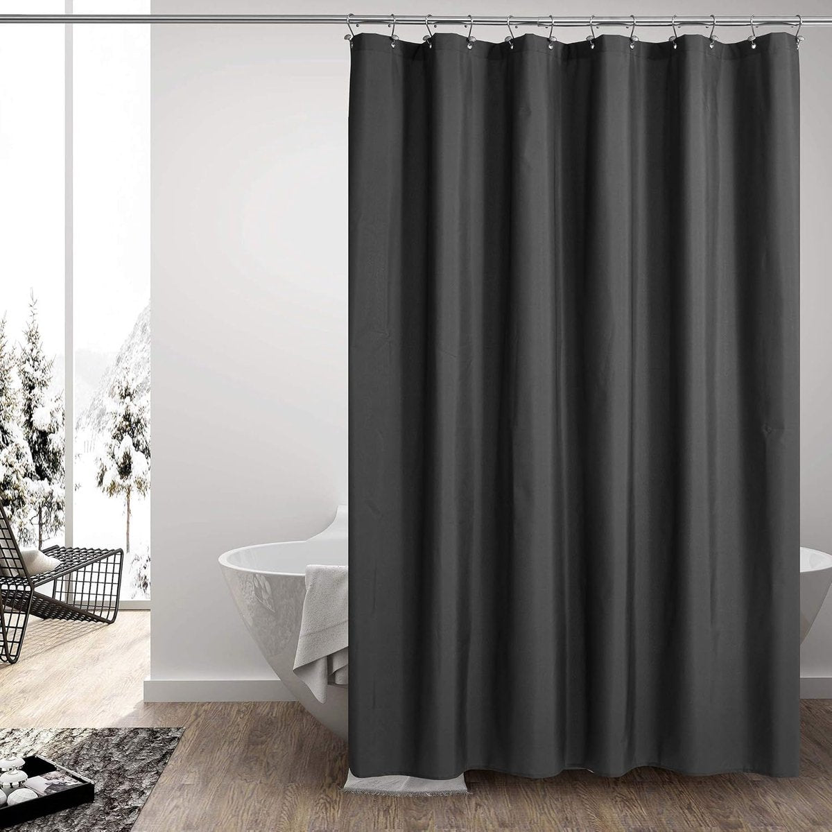 Shower Curtain Anti-Mold - Bath Curtain - PEVA - Including Rings - Waterproof - Rustproof - Suitable for Bathroom - 180X100cm - Black - Image 3