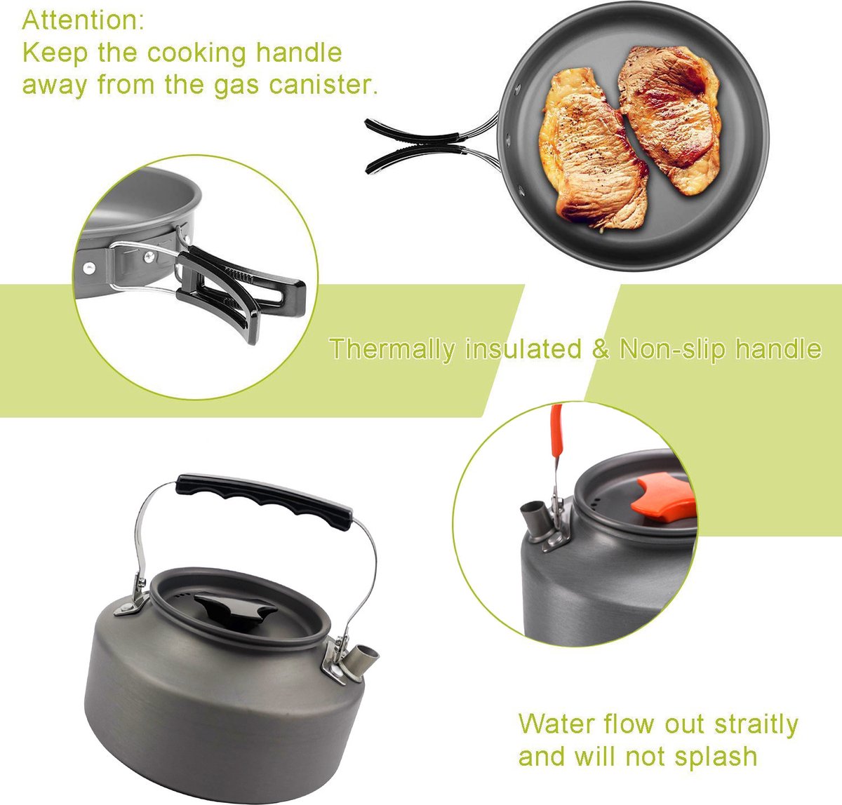Cookware - 9-piece - for camping, outdoor, hiking, picnic, BBQ, foldable camping pans - safe and BPA - Suitable for 2-3 people camping pan set - Image 4