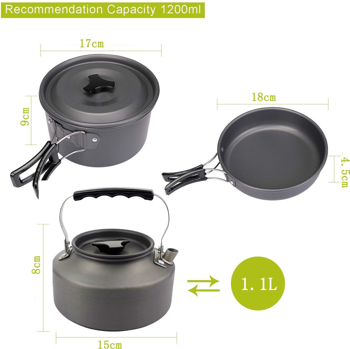 Cookware - 9-piece - for camping, outdoor, hiking, picnic, BBQ, foldable camping pans - safe and BPA - Suitable for 2-3 people camping pan set - Image 5