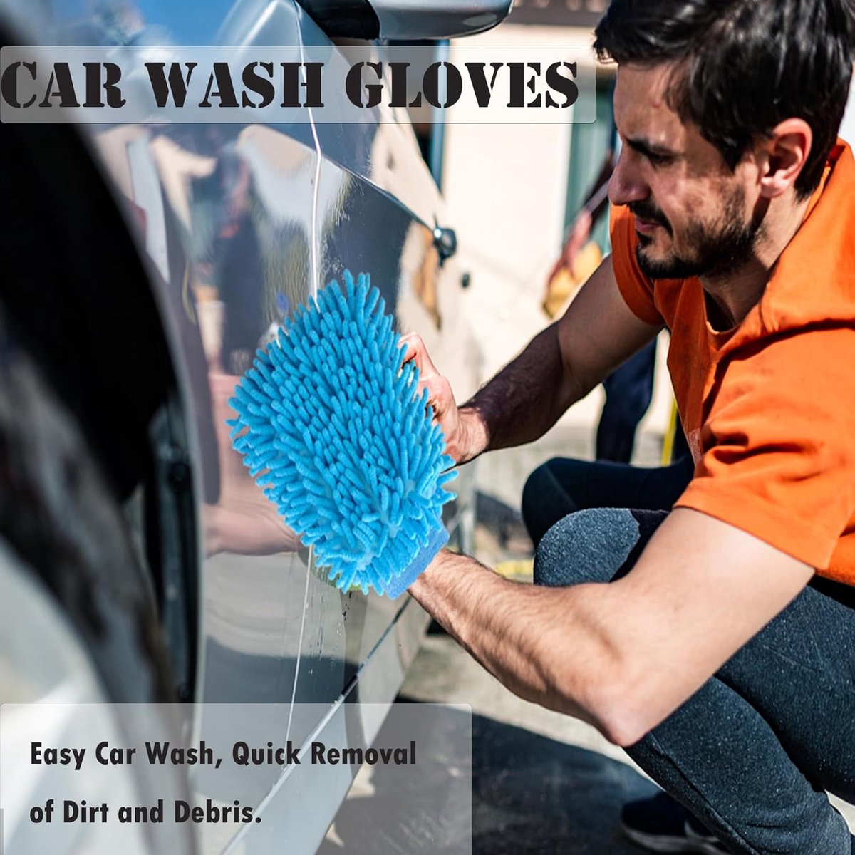 Household Gloves - 3 Pieces - Cleaning Gloves - Car Wash Glove - Double-Sided Microfiber Glove - For Cars and Household Cleaning - 15*23 CM - Dark Blue/Light Green/Blue - Image 2