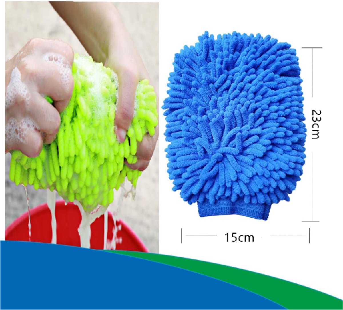 Household Gloves - 3 Pieces - Cleaning Gloves - Car Wash Glove - Double-Sided Microfiber Glove - For Cars and Household Cleaning - 15*23 CM - Dark Blue/Light Green/Blue - Image 5