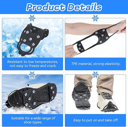 1 pair - Anti-slip spikes for under shoes - Size 41-46 - anti-slip gripper spikes claw - Snow shoes - black - Silicone - Image 5