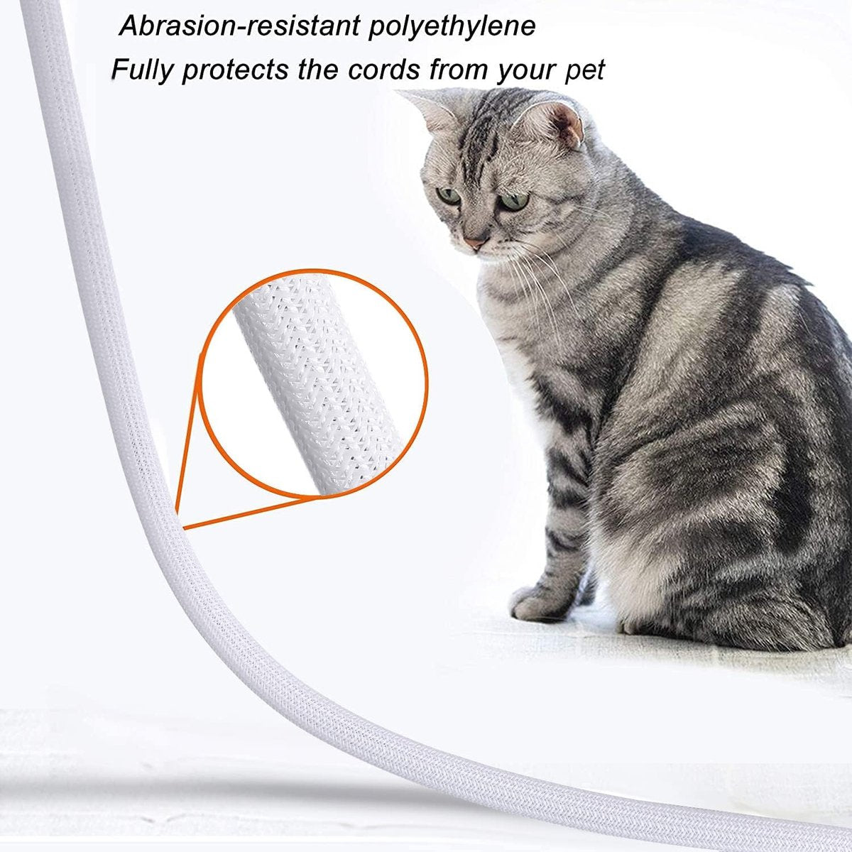 Cable Sleeve - 2m - Diameter 19MM - Cable Management - Braided Cable Sheathing - Cable Protector - Stretchable - Cuttable - PET - White - For TV / Computer / Home Theater / Engine Compartment - Image 2