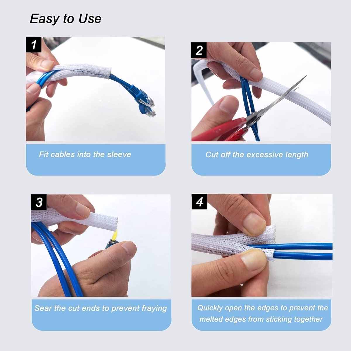 Cable Sleeve - 2m - Diameter 19MM - Cable Management - Braided Cable Sheathing - Cable Protector - Stretchable - Cuttable - PET - White - For TV / Computer / Home Theater / Engine Compartment - Image 4