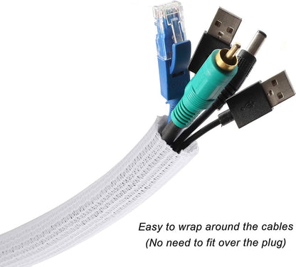 Cable Sleeve - 2m - Diameter 19MM - Cable Management - Braided Cable Sheathing - Cable Protector - Stretchable - Cuttable - PET - White - For TV / Computer / Home Theater / Engine Compartment - Image 5