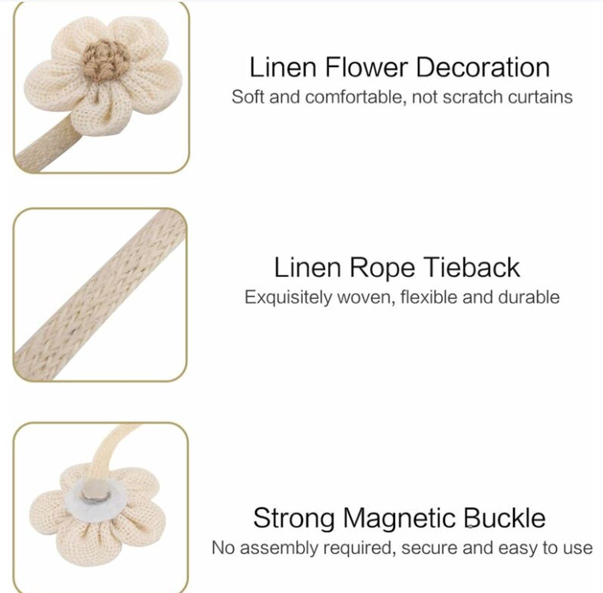 Curtain Holder - 2 Pieces - Curtain Tie Back - Curtain Tie Rope - Magnetic Curtain Cord - Beige - 40 cm - Image 2