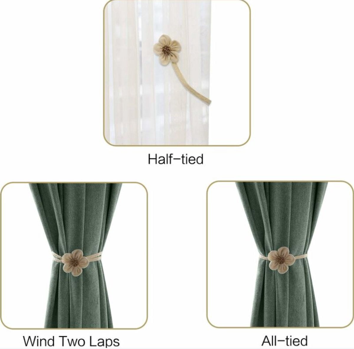 Curtain Holder - 2 Pieces - Curtain Tie Back - Curtain Tie Rope - Magnetic Curtain Cord - Beige - 40 cm - Image 3