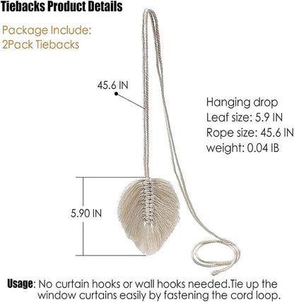 Curtain Holder - 2 Pieces - Curtain Tie Back - Curtain Tie Rope - Curtain Tie Back Hook - Curtain Ties - Beige - 116 cm Long - Image 2