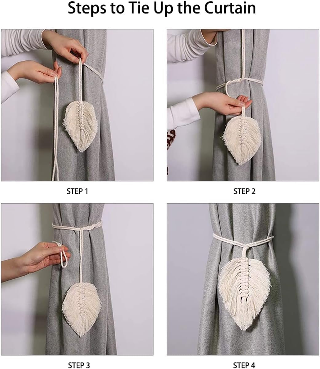 Curtain Holder - 2 Pieces - Curtain Tie Back - Curtain Tie Rope - Curtain Tie Back Hook - Curtain Ties - Beige - 116 cm Long - Image 3