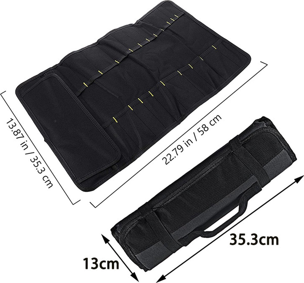 Knife Set Storage Bag - Professional Chef's Cutlery Bag - Chef's Knife Bag For up to 22 Knives - Black - Kitchen Set - Chef's Knife Roll - Chef's Knife Roll Bag - Travel Tool Roll Pouch Storage - 35.5*58 cm - Knives not included - Image 3