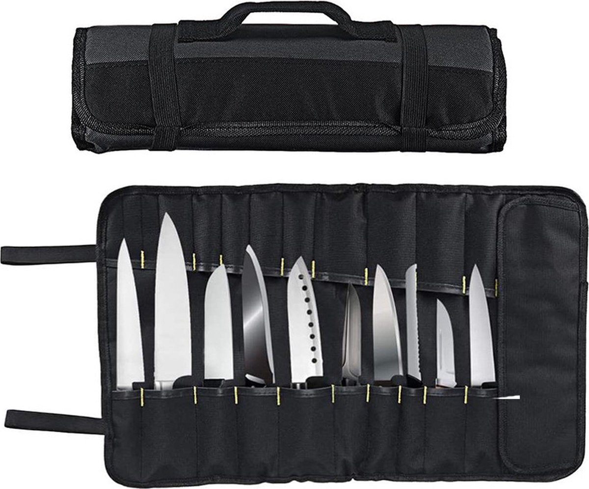 Knife Set Storage Bag - Professional Chef's Cutlery Bag - Chef's Knife Bag For up to 22 Knives - Black - Kitchen Set - Chef's Knife Roll - Chef's Knife Roll Bag - Travel Tool Roll Pouch Storage - 35.5*58 cm - Knives not included - Image 4