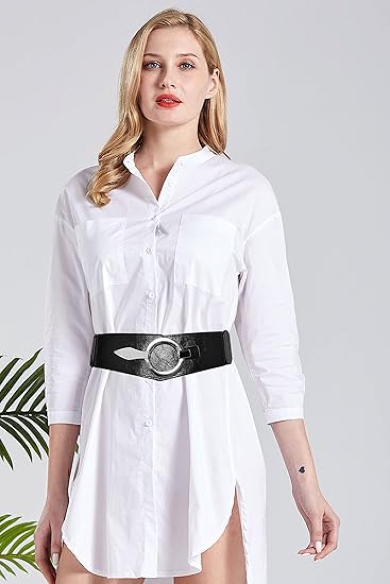 Wide Women's Belt - Women's Belt - Waistband - Belt - Elastic Cinch Belt - Black - Leather - Double Ring Buckle - Dress Accessory - Fashion Crochet Belt - Length: 80-95 cm, Width: 6 cm - for dresses coats - Image 2