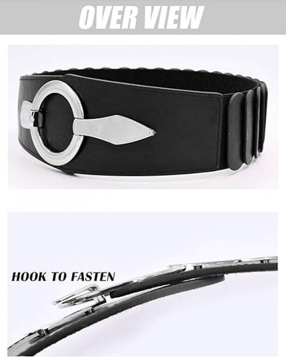 Wide Women's Belt - Women's Belt - Waistband - Belt - Elastic Cinch Belt - Black - Leather - Double Ring Buckle - Dress Accessory - Fashion Crochet Belt - Length: 80-95 cm, Width: 6 cm - for dresses coats - Image 5