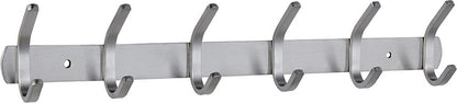 Wardrobe hooks - 6 hooks Stainless steel - Hook strip - Clothes hooks - For wall, wardrobe rail, wall wardrobe for bedroom, bathroom, kitchen - Silver - Coat hooks - 40.5 cm