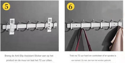 Wardrobe hooks - 6 hooks Stainless steel - Hook strip - Clothes hooks - For wall, wardrobe rail, wall wardrobe for bedroom, bathroom, kitchen - Silver - Coat hooks - 40.5 cm - Image 3