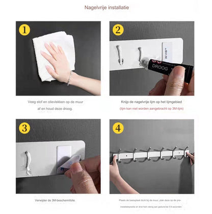 Wardrobe hooks - 5 hooks Stainless steel - Hook strip - Clothes hooks - For wall, wardrobe rail, wall wardrobe for bedroom, bathroom, kitchen - Silver - Coat hooks - 38 cm - Image 7