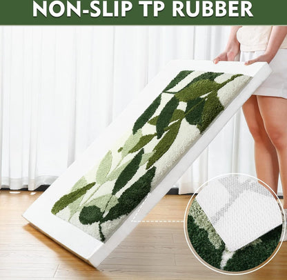 Non-slip bath mat - Non-slip bath mat - 50x80cm - durable water-absorbent bathroom rug - machine washable - soft and comfortable doormat - green leaves - Non-slip - Doormat - Image 2