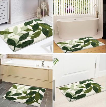 Non-slip bath mat - Non-slip bath mat - 45x65cm - durable water-absorbent bathroom rug - machine washable - soft and comfortable doormat - green leaves - Non-slip - Doormat - Image 4