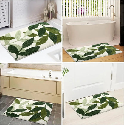 Non-slip bath mat - Non-slip bath mat - 45x65cm - durable water-absorbent bathroom rug - machine washable - soft and comfortable doormat - green leaves - Non-slip - Doormat - Image 4