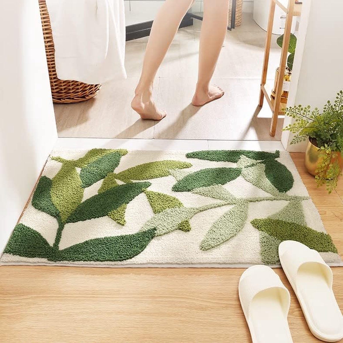 Non-slip bath mat - Non-slip bath mat - 45x65cm - durable water-absorbent bathroom rug - machine washable - soft and comfortable doormat - green leaves - Non-slip - Doormat - Image 5