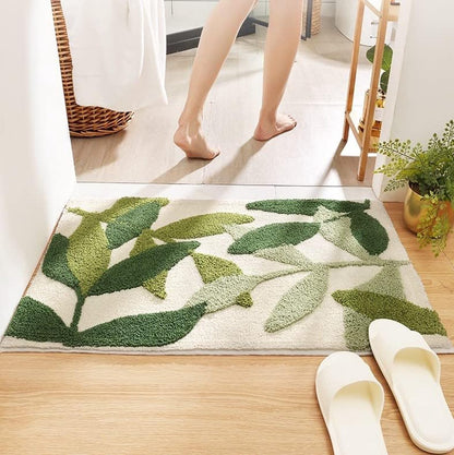 Non-slip bath mat - Non-slip bath mat - 45x65cm - durable water-absorbent bathroom rug - machine washable - soft and comfortable doormat - green leaves - Non-slip - Doormat - Image 5