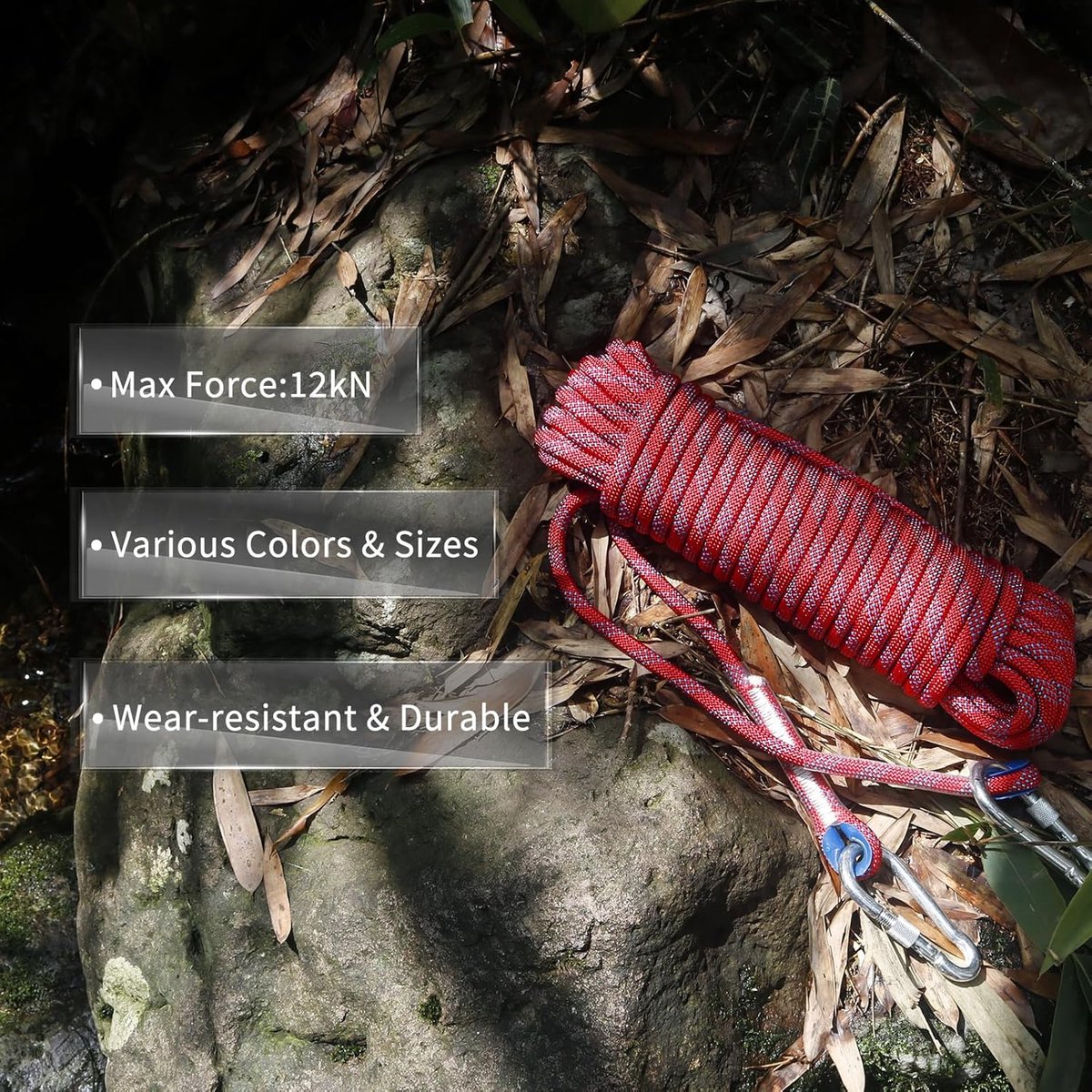 Rope - 10 Meters - 10mm Thickness - Includes Carabiner - Sturdy Climbing Rope for Magnet Fishing - Red - Escape Fire Rescue Rope - Climbing Rope - Image 2