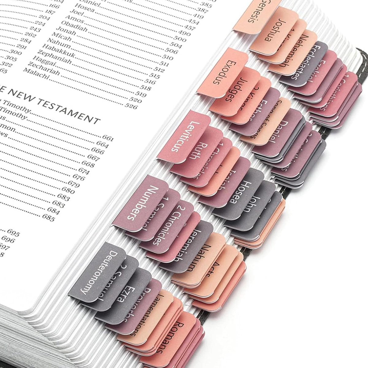 Bible Tab Stickers Self-Adhesive - Tabs Paper - Accessories - Bible Study - English Version - Easy to Read and Use Bible Journaling - Pink-Gray - 75 Laminated Bible Tabs - Image 5
