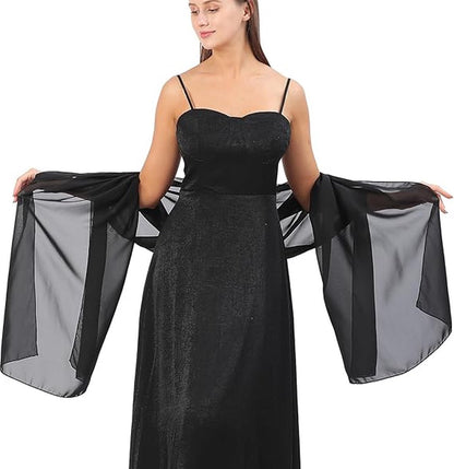 Shawl - Chiffon Scarf - Women's Scarf - Thin Wrap Scarf - Stole - Shawl - Black - 200*70cm - Shawls for Evening Dresses - Chiffon Stole - for Bride Wedding Shawl - Image 3