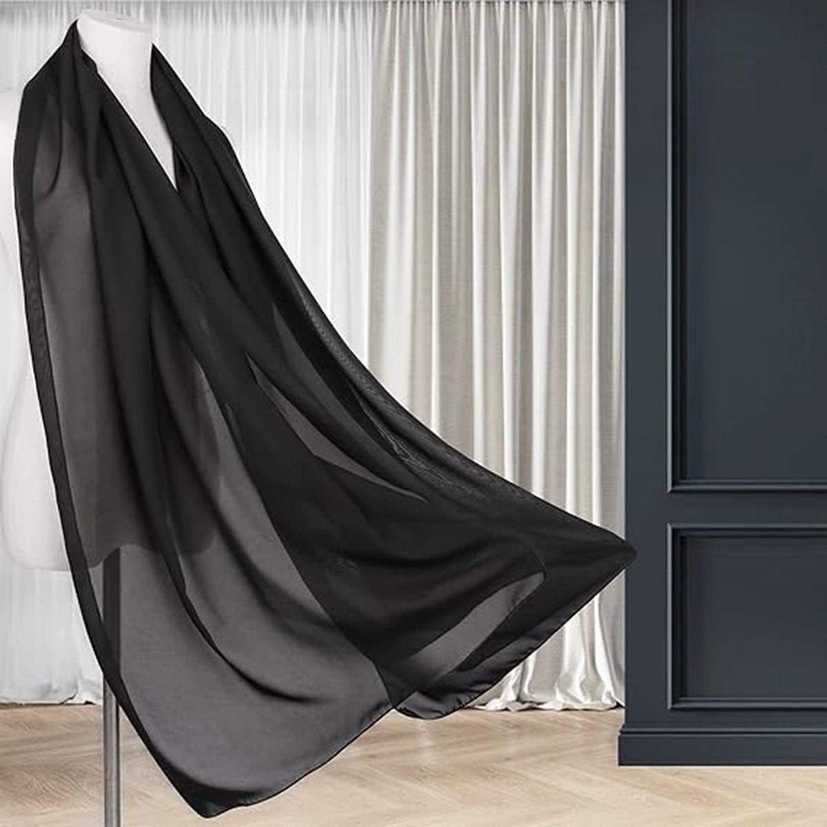 Shawl - Chiffon Scarf - Women's Scarf - Thin Wrap Scarf - Stole - Shawl - Black - 200*70cm - Shawls for Evening Dresses - Chiffon Stole - for Bride Wedding Shawl - Image 4