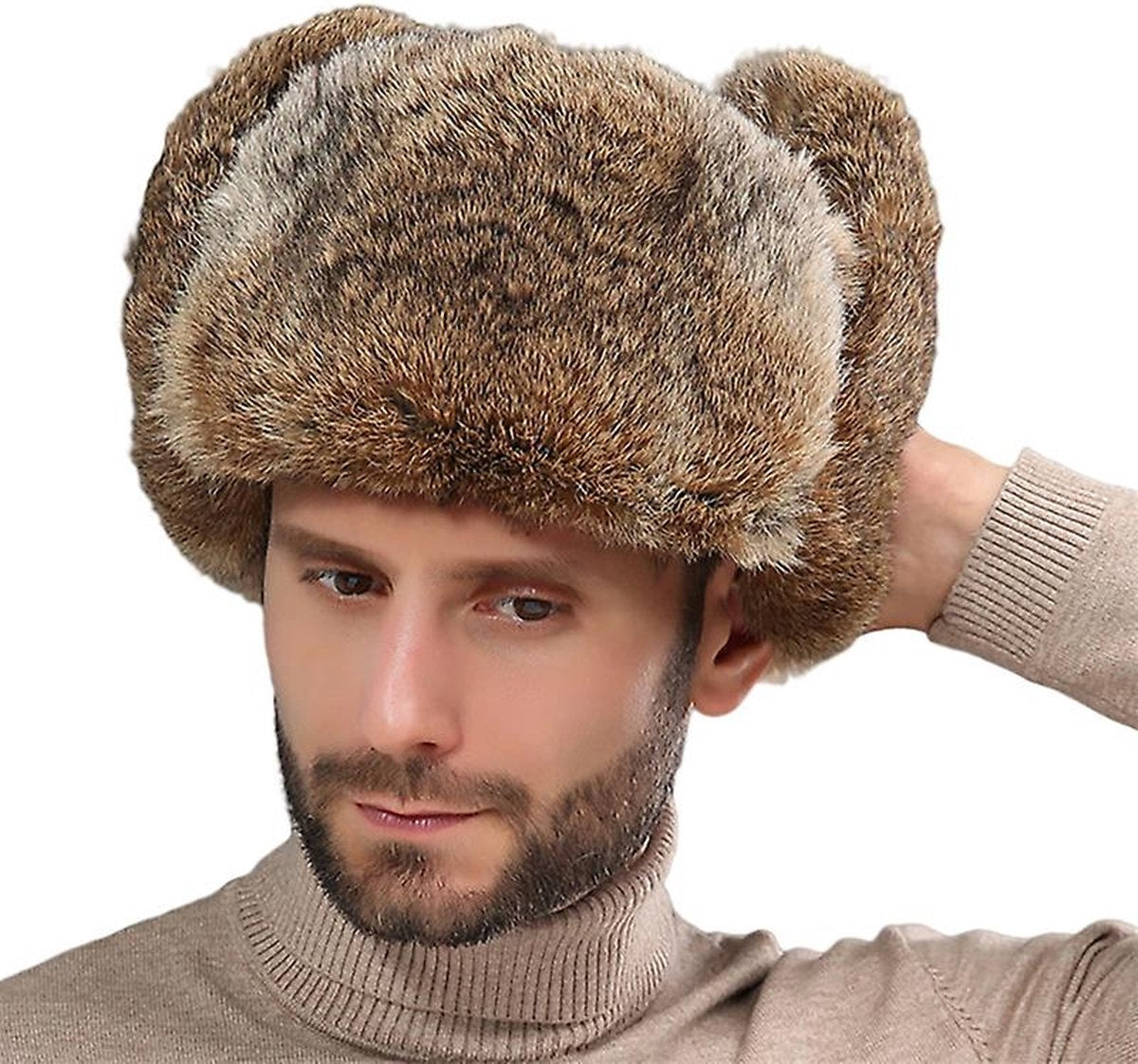Fur Hat - Unisex - Men's Winter Hat - Women's Fur Hat - Winter Trendy Electric Bicycle Earmuff - Keep Warm - XXL (58-60cm) - Khaki - Image 2