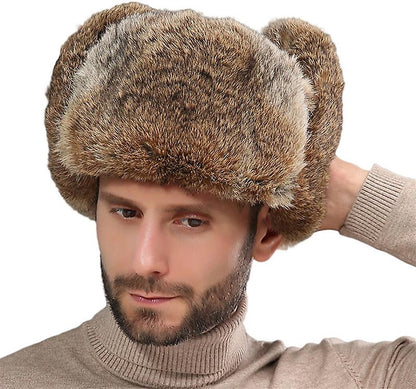 Fur Hat - Unisex - Men's Winter Hat - Women's Fur Hat - Winter Trendy Electric Bicycle Earmuff - Keep Warm - XXL (58-60cm) - Khaki - Image 2